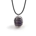 Ametethyst Kristall Draht gewickelt Frühlingskäfig Anhänger Halskette Schmuck Zubehör Mode - Unregelmäßiger Stein + Lederband / Silber Amethyst