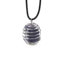 Natürlicher blauer Kristall Stein Feder Käfig Anhänger Halskette DIY Schmuck neu. - Unregelmäßiger Stein + Lederband / Silber Blaupunktstein