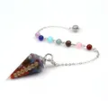 Natuerlicher Kristall Pendel Chakra Anhaenger Sechseckiger Kegel Harz Yoga Meditation Kette - Harz-Pendel mit Rundkappe & Sieben-Perlen-Kette / Bunte Symbole