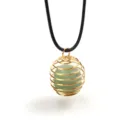 Naturkristall Achat Halbedelstein Draht gewickelt Feder Anhänger Halskette DIY Artikel - Unregelmäßiger Stein + Lederband / Gold Grüner Aventurin