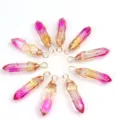 Handgemachte drahtumwickelte sechseckige Kristall Kettenhaenger Modeschmuck Accessoire. - Nur Anhänger (Ohne Kette) / Drahtumwickelter gelb-roter Farbverlauf in Gold