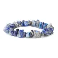 Close-up view of natural lapis lazuli irregular chip gemstone stretch bracelet detail shot. - Blue Spot Stone