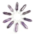 Drahtgewickelter Amethyst Kristall Hexagon Säule Anhänger Detailansicht, Naturstein Schmuck. - Nur Anhänger (Ohne Kette) / Silberdraht Umwickelter Amethyst