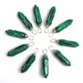 Drahtgewickelter grüner Kristall Sechseck Säule Anhänger Naturstein Halskette Schmuck - Nur Anhänger (Ohne Kette) / Silberdrahtumwickelter Malachit