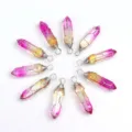 Rosa-gelbe Kristall-Sechskant-Anhänger mit Silberdrahtschlaufen für stilvolle DIY-Halsketten. - Nur Anhänger (Ohne Kette) / Silberdraht Gelb Verlauf Rot