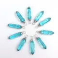 Blauer Kristall Sechseckige Säule Draht gewickelt Anhänger Mode Schmuck Kette Zubehör - Nur Anhänger (Ohne Kette) / Silberdraht Transparent Hellblau