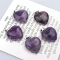 Natürlicher Amethyst Herz Anhänger Kristall Stein DIY Halskette Zubehör Schmuckherstellung - Amethyst