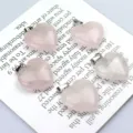 Natürlicher Rosenquarz Herz Anhänger Edelstein Liebe Halskette DIY Schmuck Zubehör - Rosenquarz