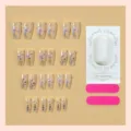 Set de uñas postizas con diseño floral elegante, perlas y forma larga para manicura. - 24 Piezas/Juego / Estilo Perla de Flor Rosa Nude (3XH2-14605)