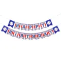 Baseball themed birthday party banner hanging decoration set featuring happy letters. - Baseball Birthday Banner