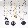 Birthday party PVC hanging swirls decorations, gold silver black 18th birthday ceiling decor. - 18 Years Old / Gold Silver Black