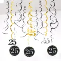 25th birthday party PVC spiral hanging swirls decorations black gold silver ceiling decor - 25 Years Old / Gold Silver Black