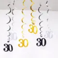 30th Birthday Party PVC Spiral Hanging Decorations Swirls Streamers Gold Silver Black - 30th Birthday Spiral Decorations (Gold Silver Black)