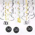 50th birthday hanging swirl decorations black gold and silver PVC party ceiling decor items - Age 50 / Gold Silver Black