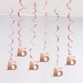 Rose gold 16th birthday hanging swirl decorations party ceiling PVC swirl decor 6pcs - 16th Birthday Spiral Decorations (Rose Gold)