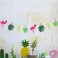 Flamingo tropical leaf banner garland Hawaiian party birthday wedding hanging decor - Flamingo with Green Leaves Style