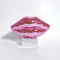 Pink disco mirror lips ornament with square base, retro party home decor art piece style SKU - Decorative Figurines / Pink