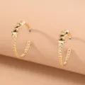 Gold-plated C-shaped hoop earrings featuring twisted chain texture and cute pentagram star charms. - NE792 - Metal Alloy Twisted Chain C-Shaped Earrings