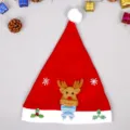 Red plush Christmas hat with cute reindeer 3D cartoon design, perfect holiday party photo prop. - Reindeer Christmas Hat (Adult)