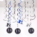 18th birthday party hanging PVC swirl decorations ceiling hanging pendant set 12pcs - 18 Years Old / Blue Silver Black