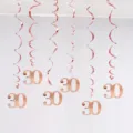 Rose gold 30th birthday hanging swirls decorations party ceiling PVC ornaments set - 30th Birthday Spiral Decorations (Rose Gold)