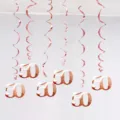 Rose gold 50th birthday hanging swirl decorations set of 6 party PVC ceiling decor - 50th Birthday Spiral Decorations (Rose Gold)