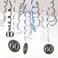 PVC spiral hanging swirls for 60th birthday party decoration, black blue silver. - Age 60 / Blue Silver Black