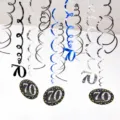 70th Birthday Party PVC Hanging Swirls Decorations Ceiling Streamers Set for Celebration Decor - 70th Birthday / Blue Silver Black