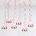 Rose gold 65th birthday hanging swirls party decorations set, shiny PVC ceiling swirl decor. - 65th Birthday Spiral Decorations (Rose Gold)