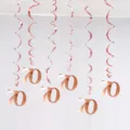 Rose Gold 70th Birthday Hanging Swirl Decorations 6Pcs PVC Party Ceiling Streamers - 70th Birthday Spiral Decorations (Rose Gold)