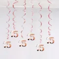 Rose gold 75th birthday hanging swirls decorations 6pcs PVC party ceiling hanging ornament - 75th Birthday Spiral Decorations (Rose Gold)