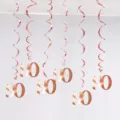 Rose gold 90th birthday hanging swirls decorations set, PVC party ceiling swirls decor. - 90th Birthday Spiral Decorations (Rose Gold)
