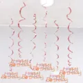 Rose gold holographic birthday hanging swirls party ceiling decorations set of 6 pieces - Happy Birthday Letter Spiral Decorations (Rose Gold)