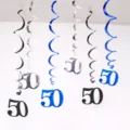 50th birthday party hanging swirl decorations pvc ceiling decor set of 6 pieces blue black - 50th Birthday Spiral Decorations (Blue Silver Black)