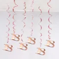 Rose gold 18th birthday party hanging swirl decorations PVC ceiling hanging swirls 6pcs set. - 18th Birthday Spiral Decorations (Rose Gold)