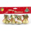 Christmas gold bell hanging ornaments set with red bows and pine needles for tree decor. - Diamond Pattern Bell / 4 Pieces/Pack / Gold