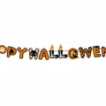 Bannière en papier de fête d'Halloween avec lettres de dessin animé effrayantes et citrouille SKU - WSLQ-23 (Orange Noir Dessin Animé Happy Halloween)