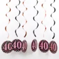 40th Birthday Party Hanging Swirl Decorations Black and Rose Gold Ceiling Decor Party Set - Rose Gold Single Spiral Pink Age