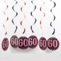 60th birthday hanging swirls party decorations set rose gold black PVC ceiling swirls - Rose Gold Single Spiral Pink Age