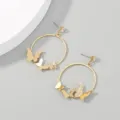 Gold hoop earrings featuring delicate butterfly pendants and sparkling zirconia stud details. - NE829 - Gold Rhinestone Textured Butterfly Earrings with Steel Pins