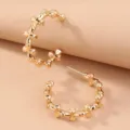 Gold C-shaped Hoop Earrings Minimalist Cross Bamboo Joint Design Women Fashion Jewelry - NE775-C-Shaped Alloy Cross Earrings