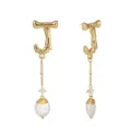 Boucles d'oreilles pendantes lettre J dorée avec perles baroques fil de fer pour femmes. - Style Lettre Anglaise J (NE296-X) / Or