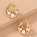 Simple creative metal ring faux pearl cat paw stud earrings elegant fashion for women - NE770-Alloy Hoop Pure White No-Hole Pearl Earrings