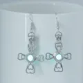 Pendientes colgantes de cruz luminosos plateados, diseño de trébol corazón hueco joyería de moda. - Plata Brillo Azul Verde (NY1032)