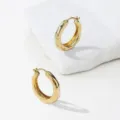 French minimalist gold hoop earrings, unique organic melted texture design, chic jewelry. - Gold