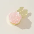 Pink resin rose button cover for shirt cuffs, elegant floral cuff link accessory and collar decor. - Pink