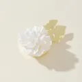 White Camellia Flower Shirt Button Cover Gold Tone Metal Cufflink Decorative Accessory for Women - White