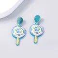 Cute acrylic lollipop dangle earrings for women colorful swirl candy drop stud jewelry - Blue Yellow Spiral Lollipop Style (SE1018)