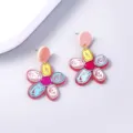 Colorful acrylic flower dangle earrings with sweet cartoon swirl petals and pink studs. - Colorful Flower Graffiti Style (SE1022)