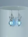 Glow in the dark crown cage earrings, luminous silver plated dangle earrings for women. - Crown + Sky Blue Luminous